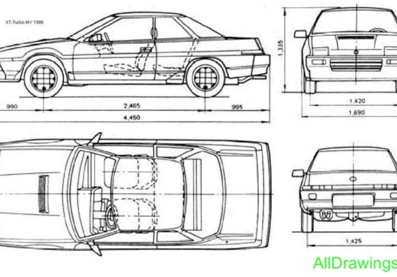 Subaru XT Turbo (1985–1991) (Субару XТ Турбо (1985–1991)) - чертежи (рисунки) автомобиля